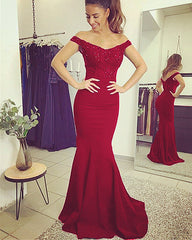 Mermaid Prom Dresses Appliques Train Off Shoulder