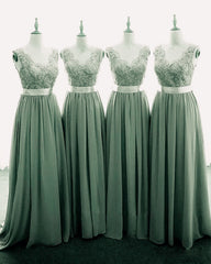 Dark Sage Bridesmaid Dresses Chiffon V-neck Appliques