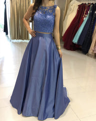 Two Piece Satin Dresses Lace Crop
