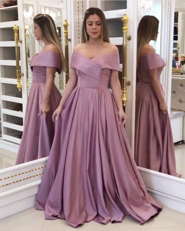 Long Satin Prom Dresses Off Shoulder