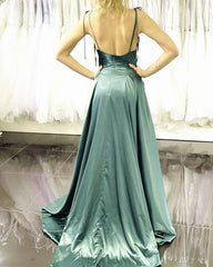 Dusty Sage Satin Dress Cowl Neck Split