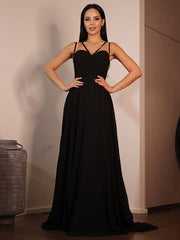 A-Line/Princess Jersey Ruffles Sweetheart Sleeveless Sweep/Brush Train Dresses - RongMoon