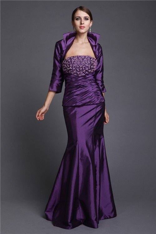 Trumpet/Mermaid Sleeveless Beading Strapless Long Taffeta Mother of the Bride Dresses - RongMoon