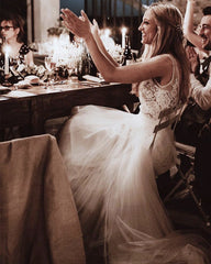 Tulle Beach Wedding Dresses V Neck Lace Appliques