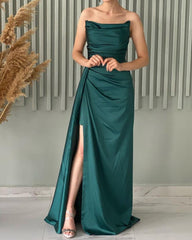 Ruched Satin Split Dresses