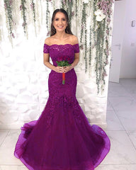 Tulle Mermaid Appliques Dresses Off The Shoulder