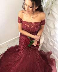 Tulle Mermaid Appliques Dresses Off The Shoulder