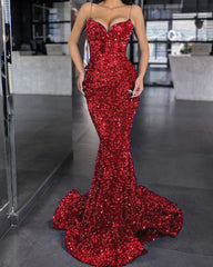 Velvet Sequins Mermaid Dresses Spaghetti Straps
