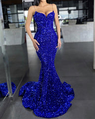 Velvet Sequins Mermaid Dresses Spaghetti Straps