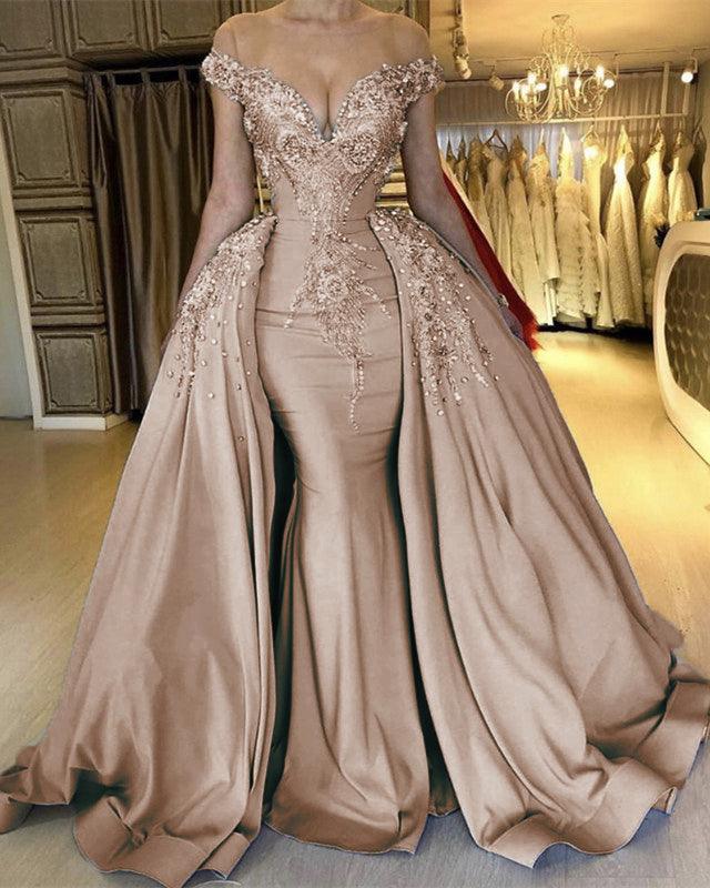 Mermaid Evening Dresses Embroidery Beaded Off Shoulder - RongMoon