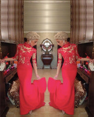 High Neck Mermaid Evening Dress Lace Long Sleeves