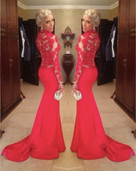 High Neck Mermaid Evening Dress Lace Long Sleeves