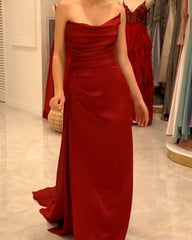 Sheath Evening Dress Strapless Satin Split
