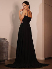A-Line/Princess Jersey Ruffles Sweetheart Sleeveless Sweep/Brush Train Dresses - RongMoon