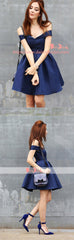 Fashion Off Shoulder Royal Blue Satin Simple Cheap Homecoming Dresses,BD0158
