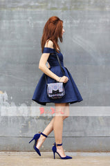Fashion Off Shoulder Royal Blue Satin Simple Cheap Homecoming Dresses,BD0158