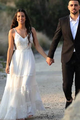A Line V Neck Bridal Gown Tulle Wedding Dress