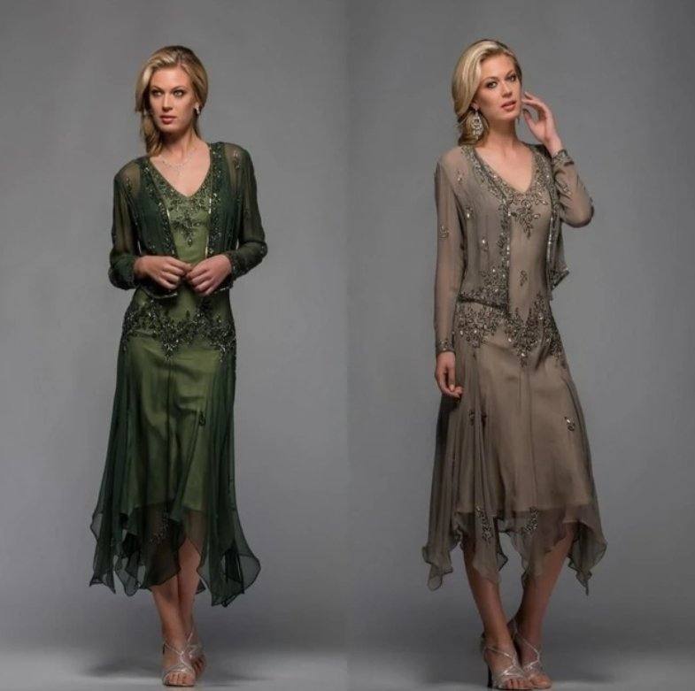 Green Mother Of The Bride Dresses A-line Chiffon Lace Beaded With Jaceket Wedding Party Dress Mother Dress For Wedding - RongMoon