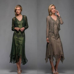 Green Mother Of The Bride Dresses A-line Chiffon Lace Beaded With Jaceket Wedding Party Dress Mother Dress For Wedding - RongMoon