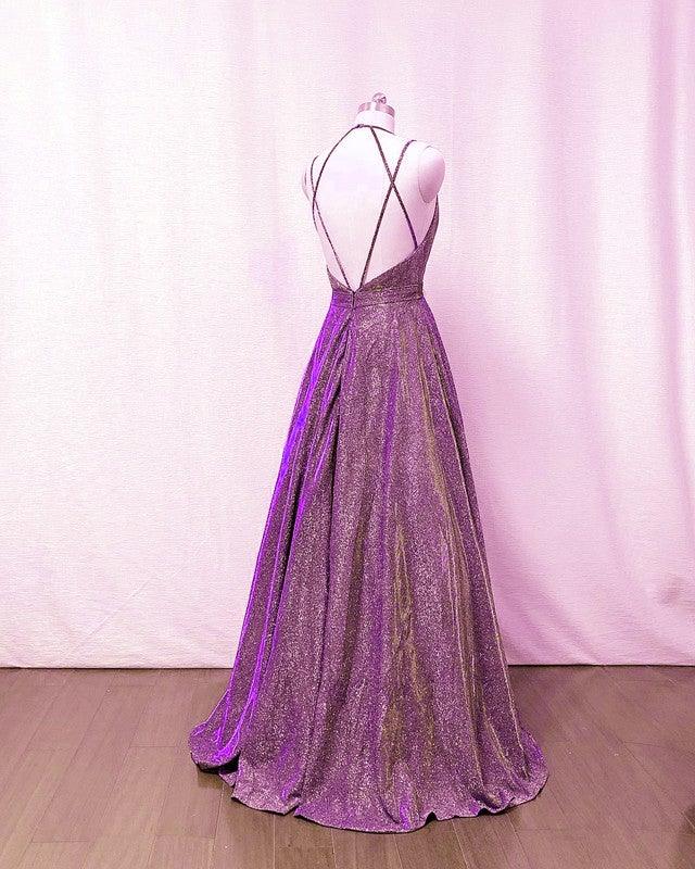 Glitter Ball Gown Prom Dresses Cross Back - RongMoon