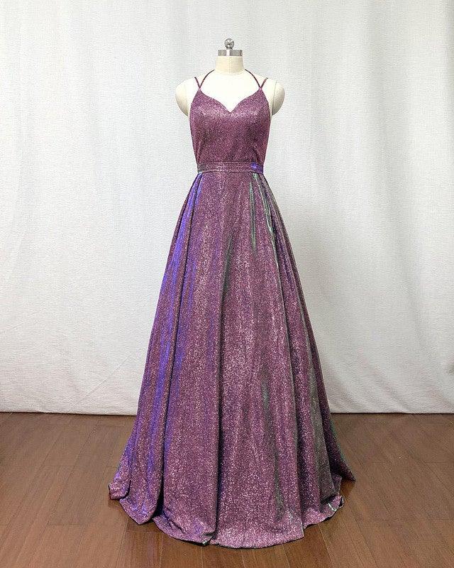 Glitter Ball Gown Prom Dresses Cross Back - RongMoon