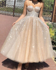 Glitter Prom Dresses Midi Length Sweetheart Corset
