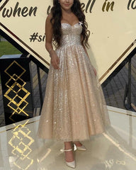 Glitter Prom Dresses Midi Length Sweetheart Corset