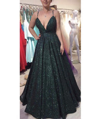 Glitter Prom Dresses V Neck Empire Ball Gowns