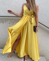 Simple Boho V Neck Split Bridesmaid Dresses