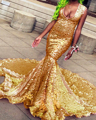Gold ScaleSequin Mermaid Prom Dresses