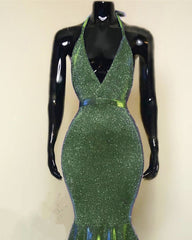Sparkly Mermaid Halter Ruffles Prom Dresses