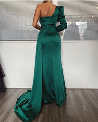 Emerald Green Mermaid Dresses One Shoulder Split