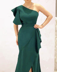 Sheath Colunm Prom Dresses One Shoulder Split