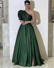 Green Taffeta One Shoulder Dress