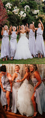 Grey Halter Open Back A-line Ankle Length Bridesmaid Dresses,DB132