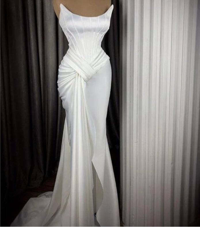 Sexy Robe De Soiree Mermaid Scoop Floor Length Satin Slit Long Prom Dresses Prom Gown Evening Dresses - RongMoon
