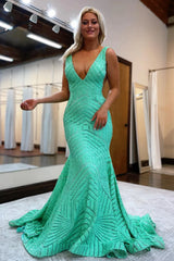 Hot Pink V Neck Sequin Trumpet Mermaid Prom Dress