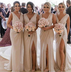 Cheap Bridesmaid Dresses For Women Mermaid V-neck Chiffon Slit Backless Long Under 50 Wedding Party Dresses - RongMoon