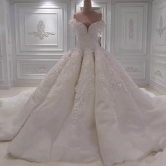 Vintage Off The Shoulder Ball Gowns Couture Wedding Dresses Lace Appliques