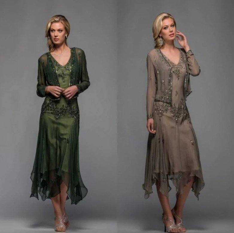 Green Mother Of The Bride Dresses A-line Chiffon Lace Beaded With Jaceket Wedding Party Dress Mother Dress For Wedding - RongMoon