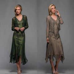 Green Mother Of The Bride Dresses A-line Chiffon Lace Beaded With Jaceket Wedding Party Dress Mother Dress For Wedding - RongMoon