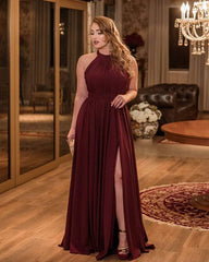 Chiffon Halter Bridesmaid Dresses Leg Split