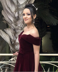 Burgundy Velvet Off The Shoulder Homecoming Dress