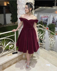 Burgundy Velvet Off The Shoulder Homecoming Dress