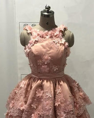 Pink Halter Mini Dress With 3D Flowers