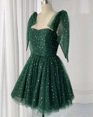 Short Emerald Green Tulle Starry Dress