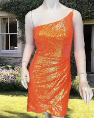Short Tight Neon Orange Sequin Dress