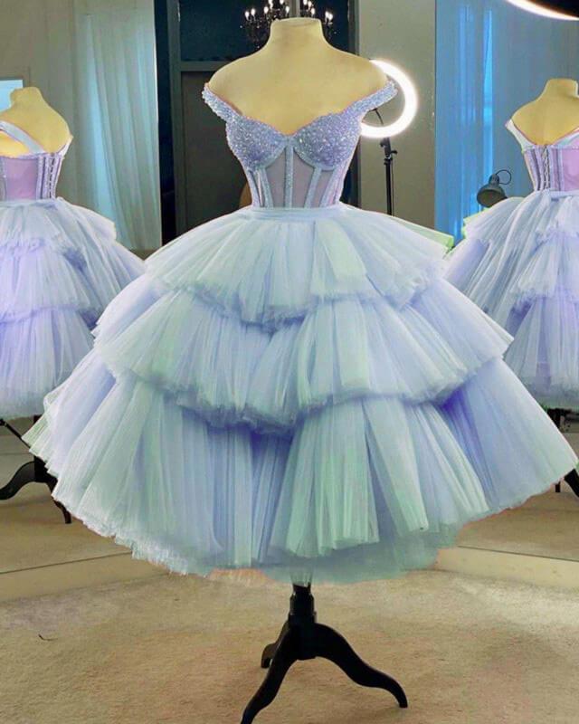 Ball Gown Pearl Corset Tulle Layered Dress - RongMoon