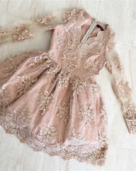 Lavender Long Sleeve Lace Homecoming Dress - RongMoon
