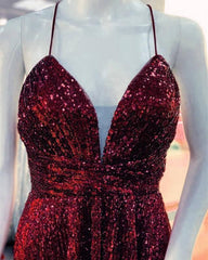 Maroon Sequin V-neck Homecoming Dress - RongMoon